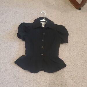 Diane Von Furstenberg Black Puff-Sleeve Button Front Blouse
